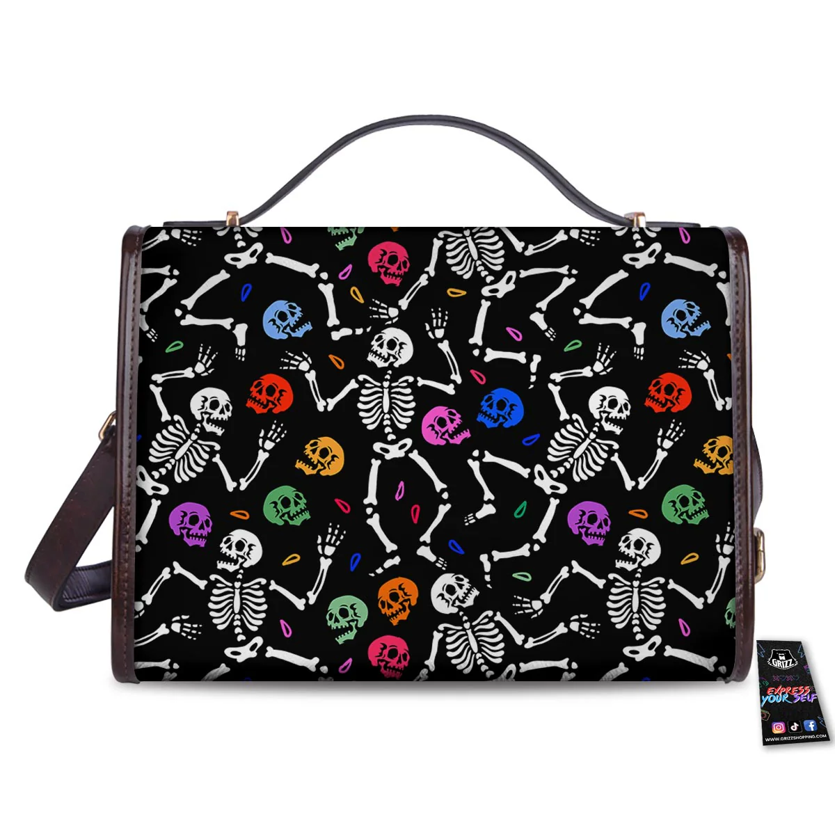 Skeleton Dancing Trippy Print Pattern Women's Satchel Bag - Image 2