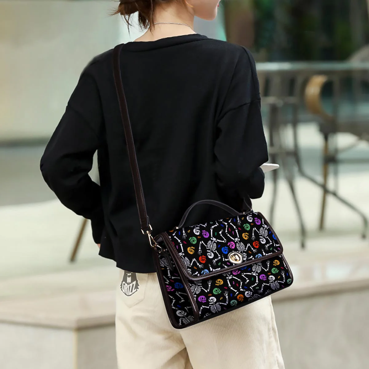 Skeleton Dancing Trippy Print Pattern Women's Satchel Bag - Image 3