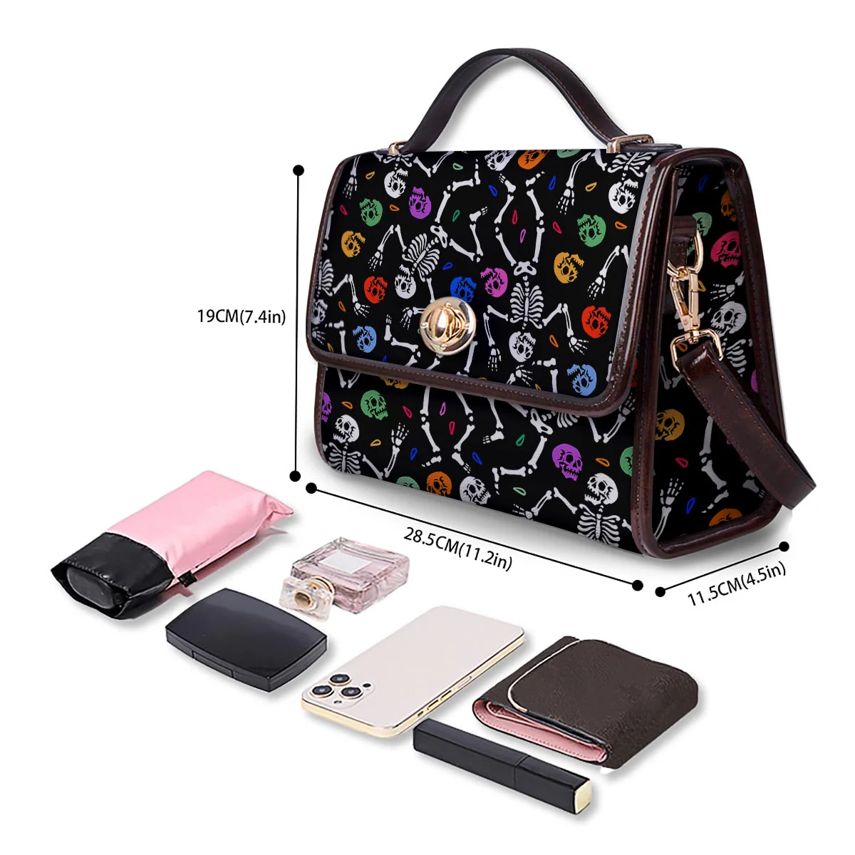 Skeleton Dancing Trippy Print Pattern Women's Satchel Bag - Image 4