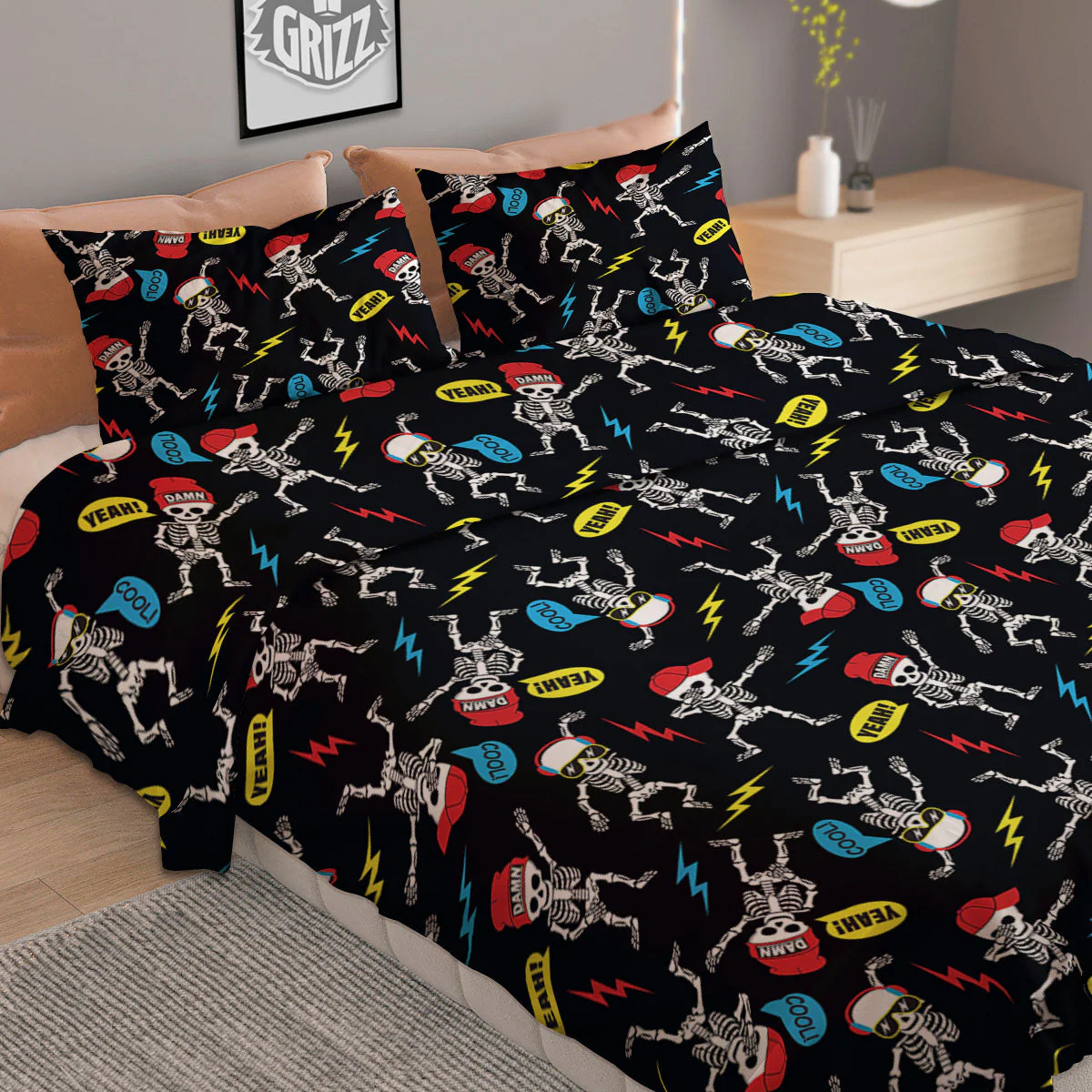 Skeleton Party Fun Print Pattern Duvet Cover Bedding Set - Image 2