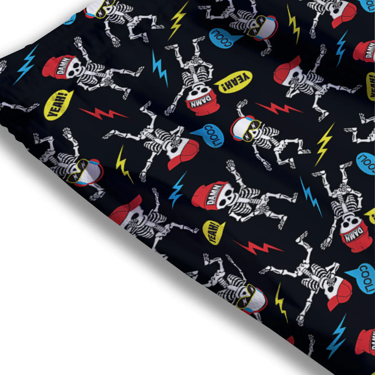 Skeleton Party Fun Print Pattern Mesh Shorts - Image 3