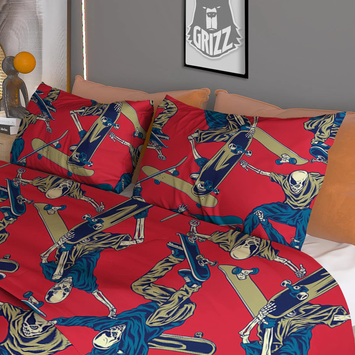 Skeleton Skateboarding Print Pattern Duvet Cover Bedding Set - Image 3