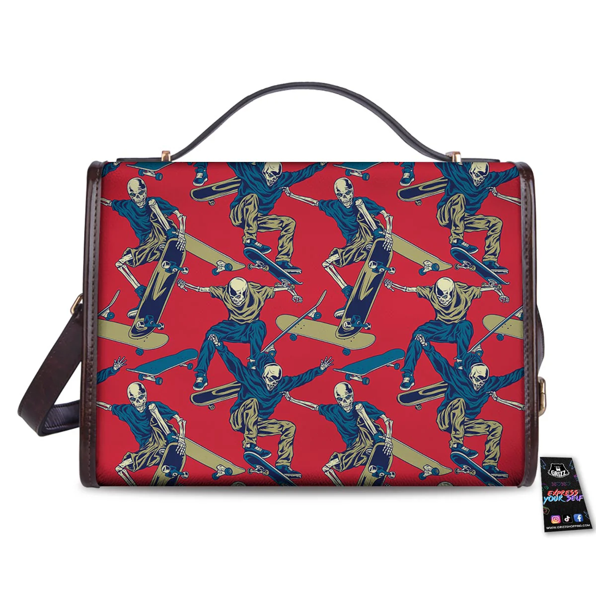 Skeleton Skateboarding Print Pattern Women's Satchel Bag - Image 2
