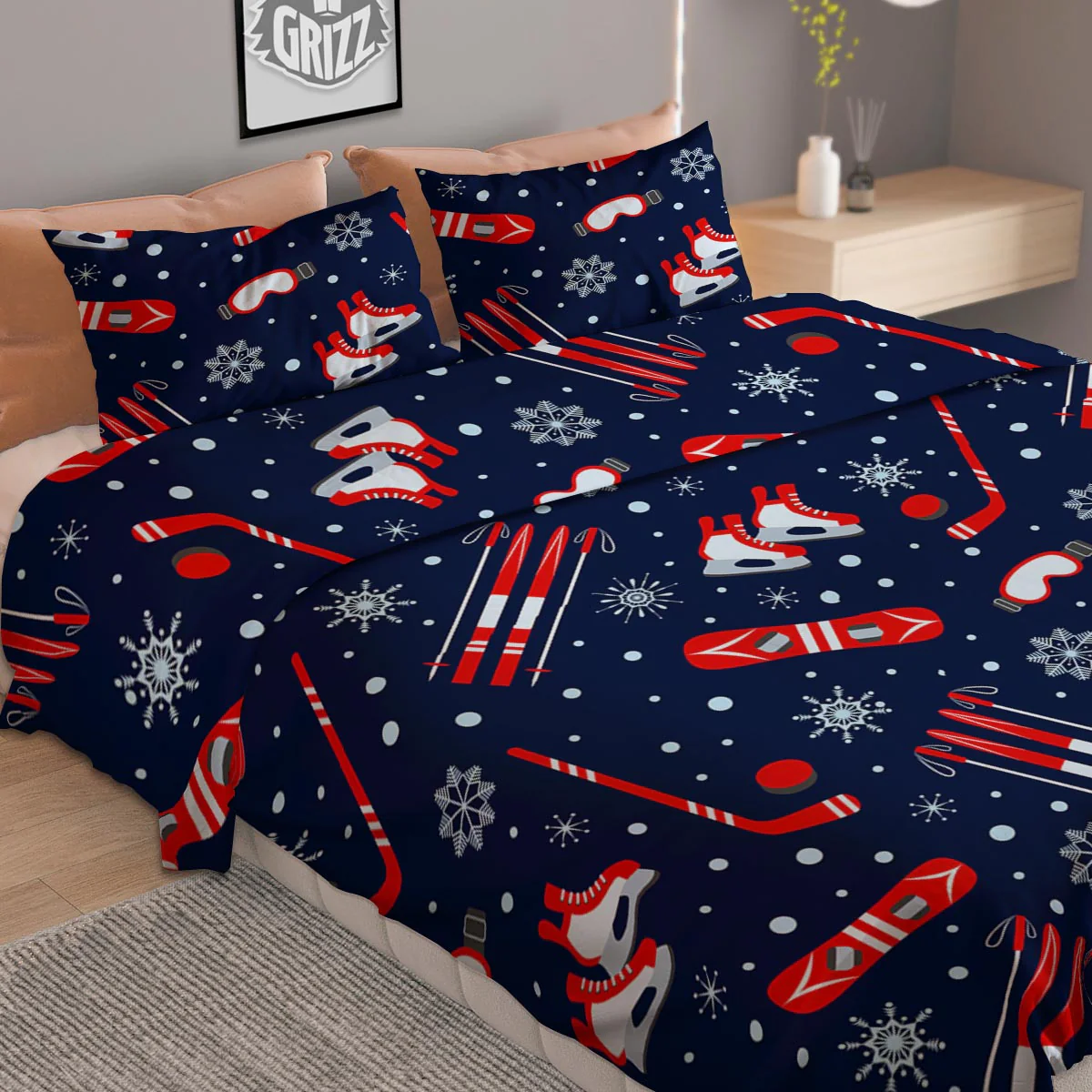 Skiing Equipment Print Pattern Duvet Cover Bedding Set - Image 2