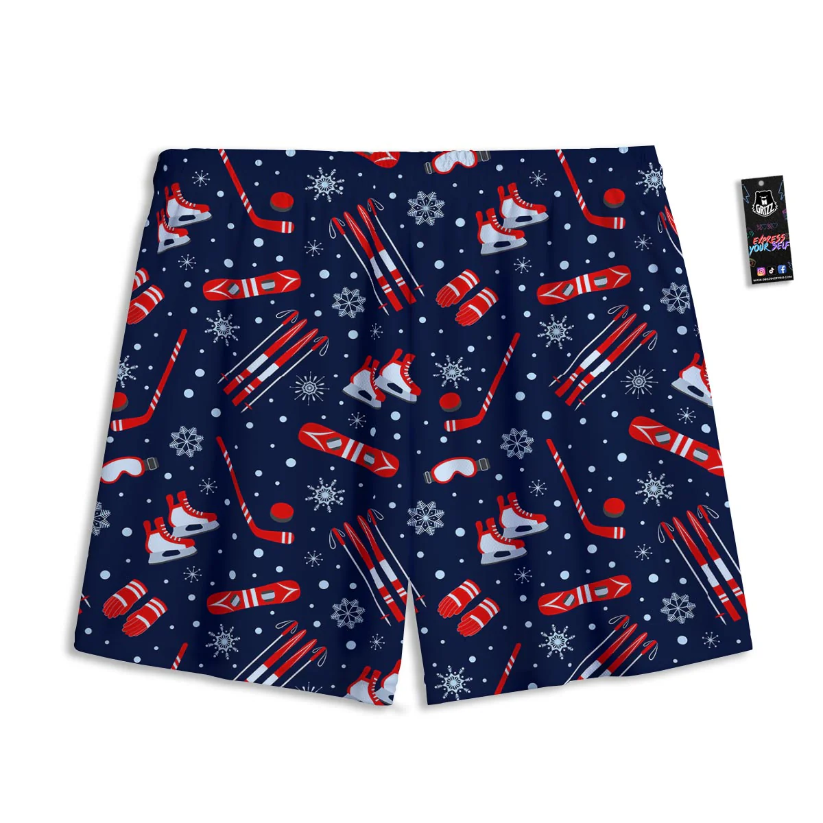 Skiing Equipment Print Pattern Mesh Shorts - Image 2