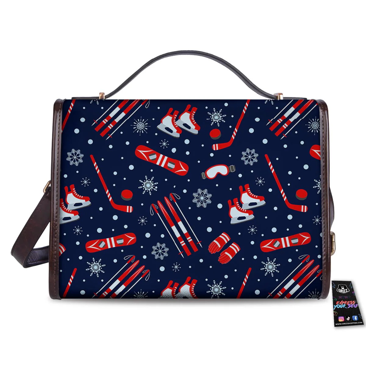 Skiing Equipment Print Pattern Women's Satchel Bag - Image 2