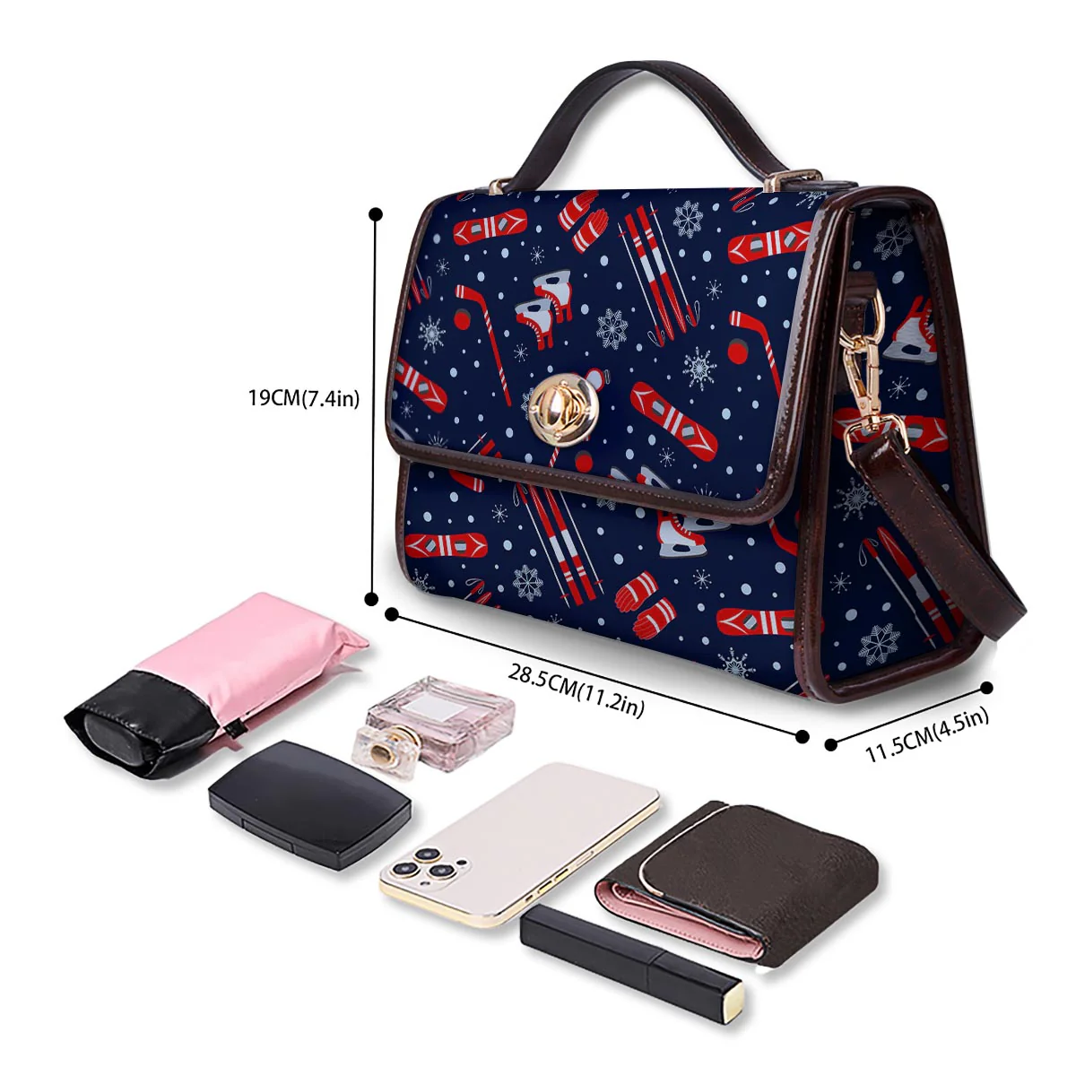 Skiing Equipment Print Pattern Women's Satchel Bag - Image 4