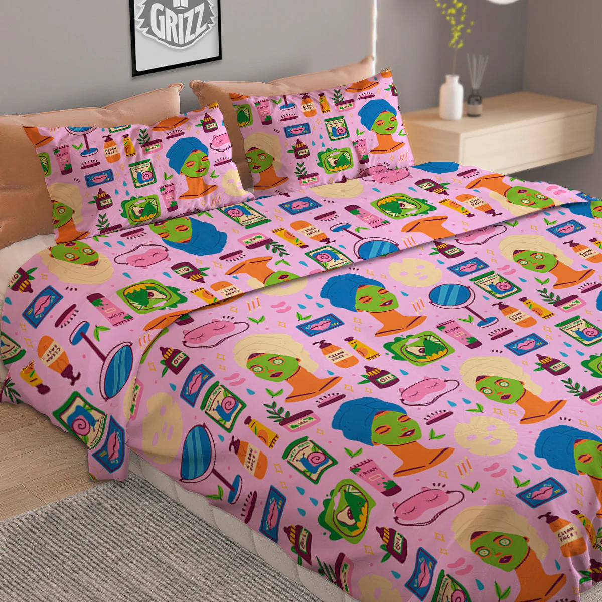 Skin Care And Face Care Print Pattern Duvet Cover Bedding Set - Image 2