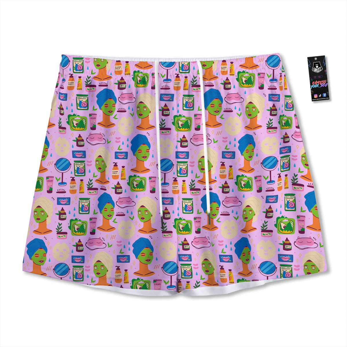 Skin Care And Face Care Print Pattern Mesh Shorts