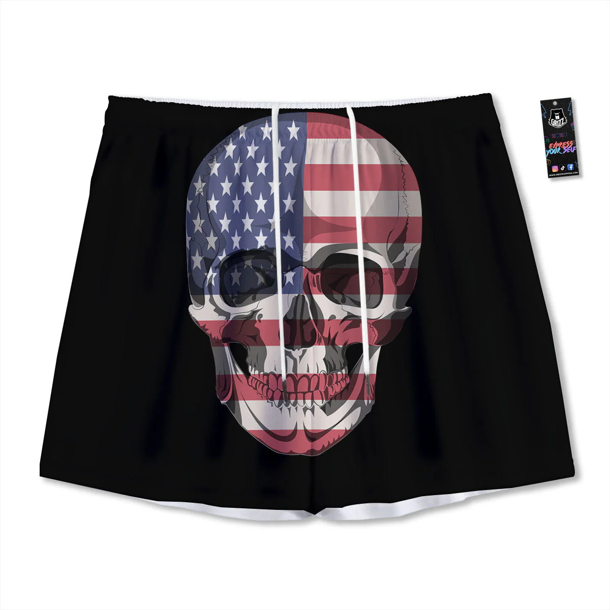 Skull American Flag Print Mesh Shorts