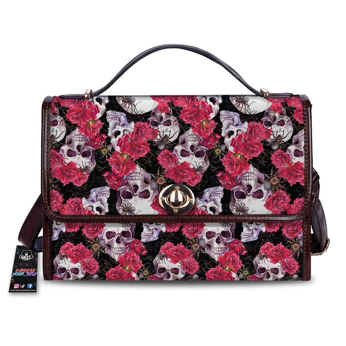 Skull And Rose Print Pattern Women's Satchel Bag