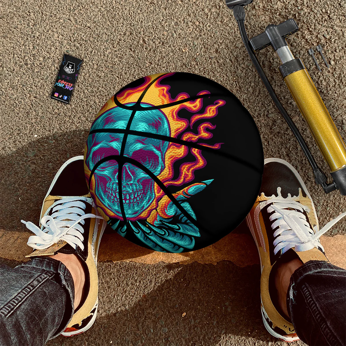 Skull Burning Print Basketball - Image 3