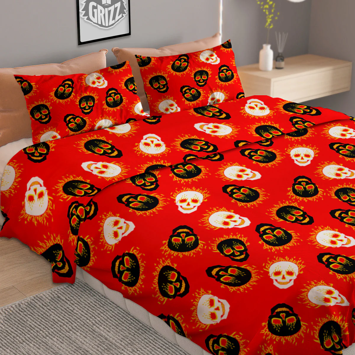 Skull Burning Print Pattern Duvet Cover Bedding Set - Image 2