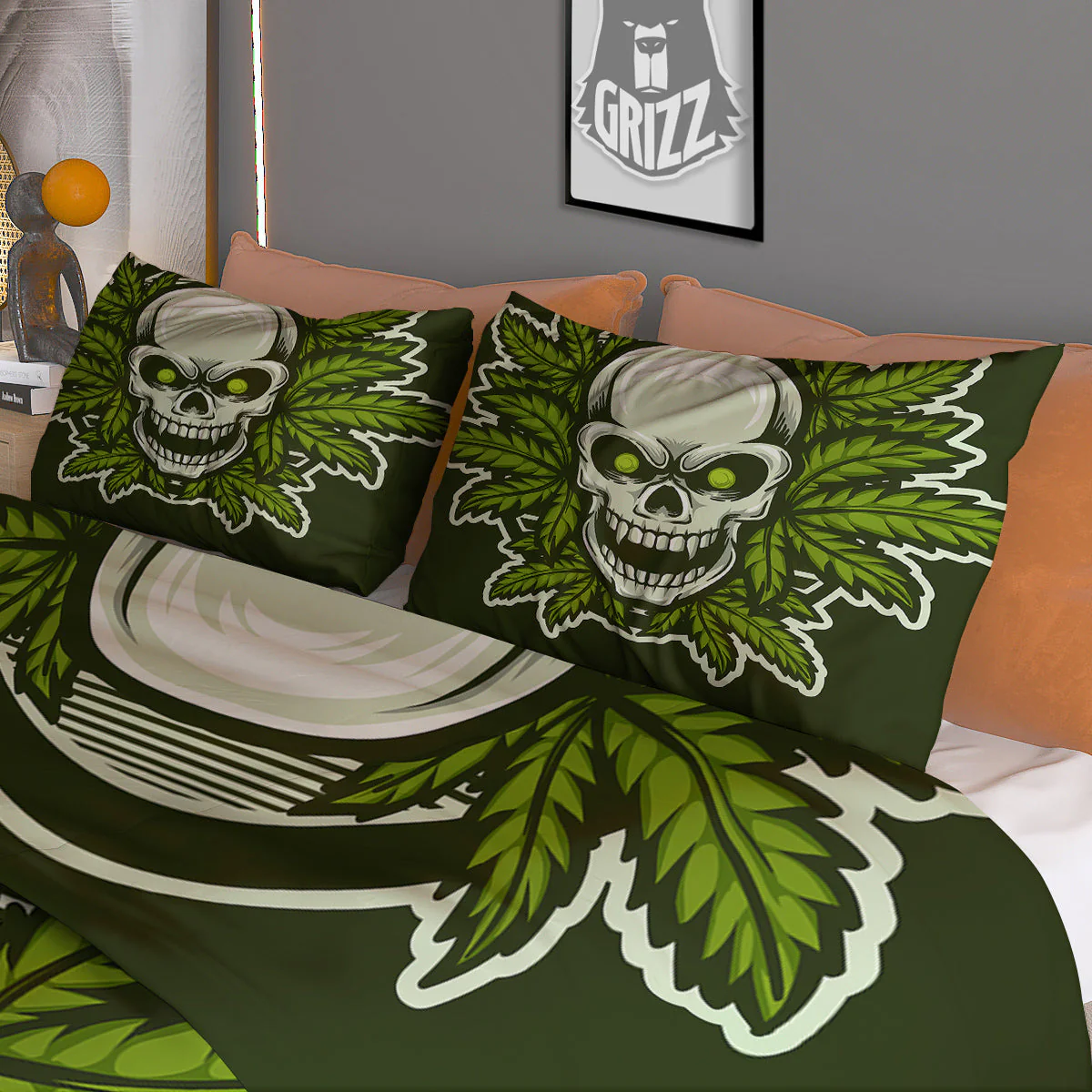 Skull Cannabis Print Duvet Cover Bedding Set - Image 3