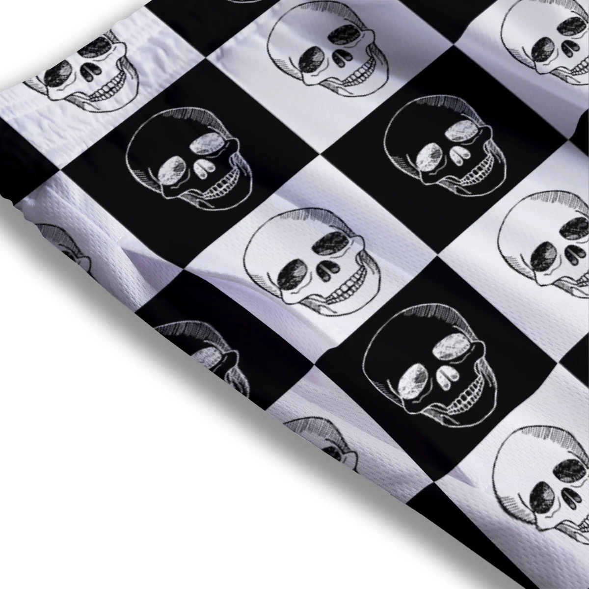 Skull Checkered Print Pattern Mesh Shorts - Image 3