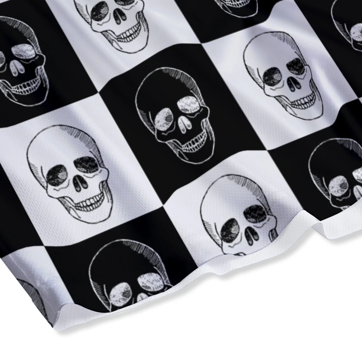 Skull Checkered Print Pattern Mesh Shorts - Image 4
