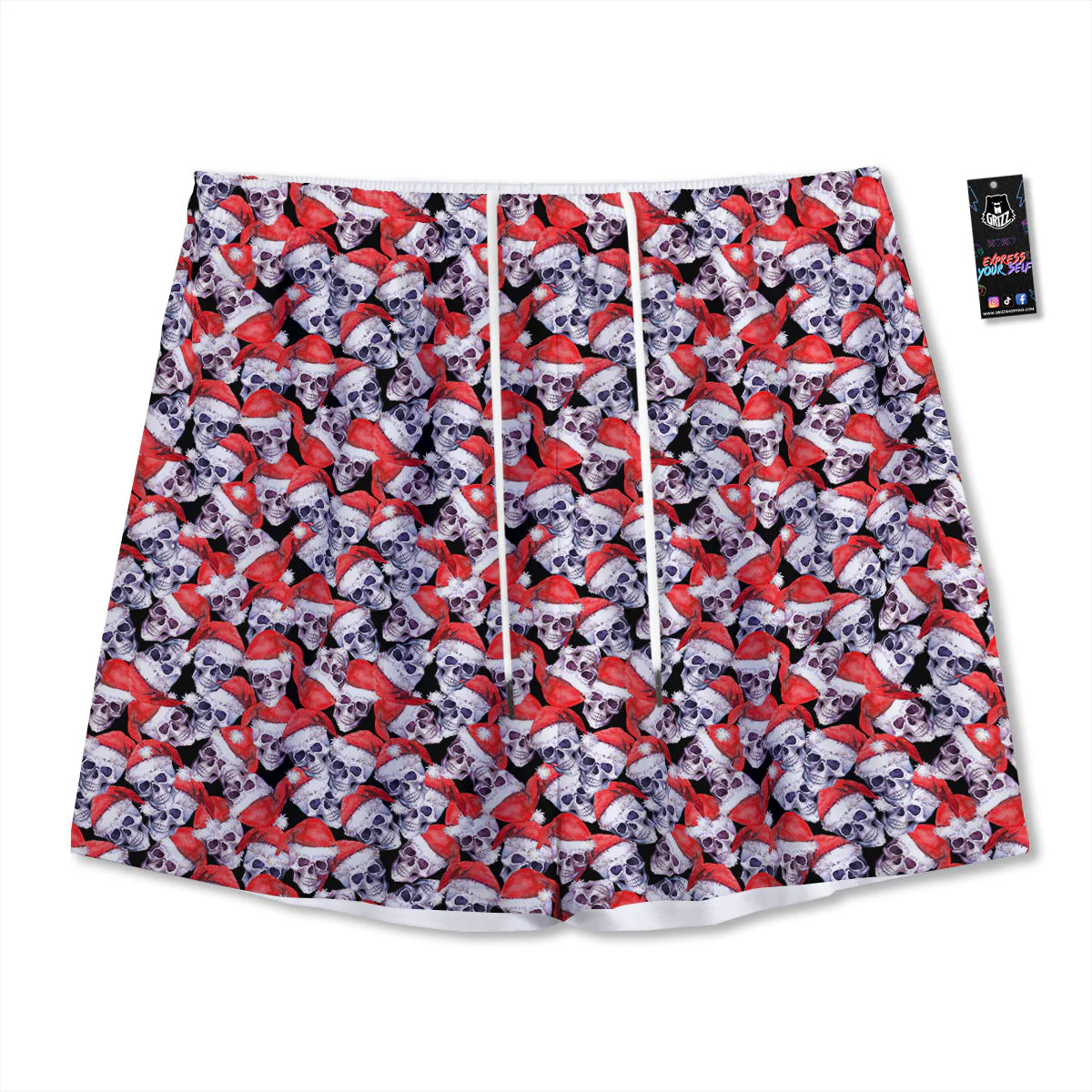 Skull Christmas Santa Print Pattern Mesh Shorts