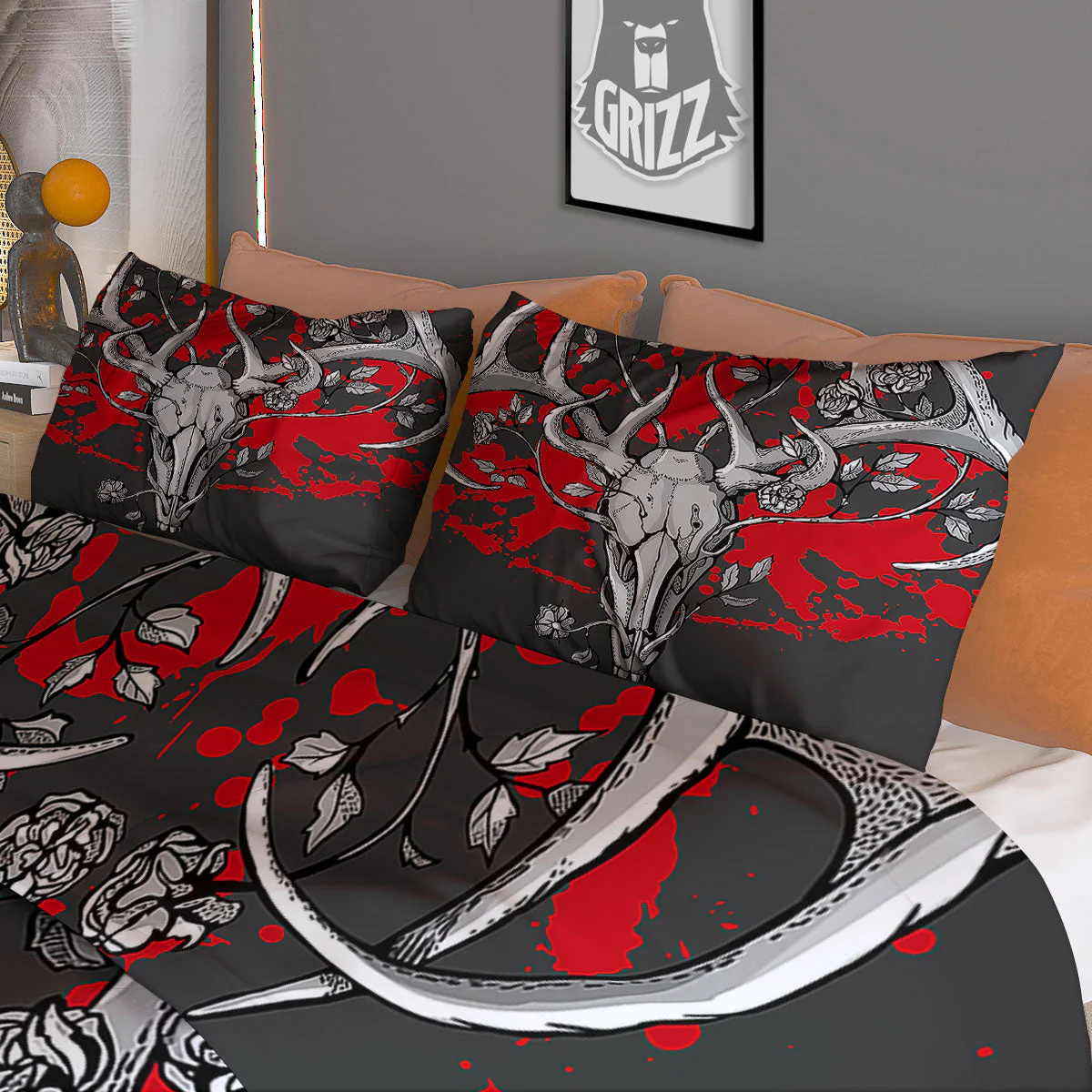 Skull Deer Vintage Print Duvet Cover Bedding Set - Image 3