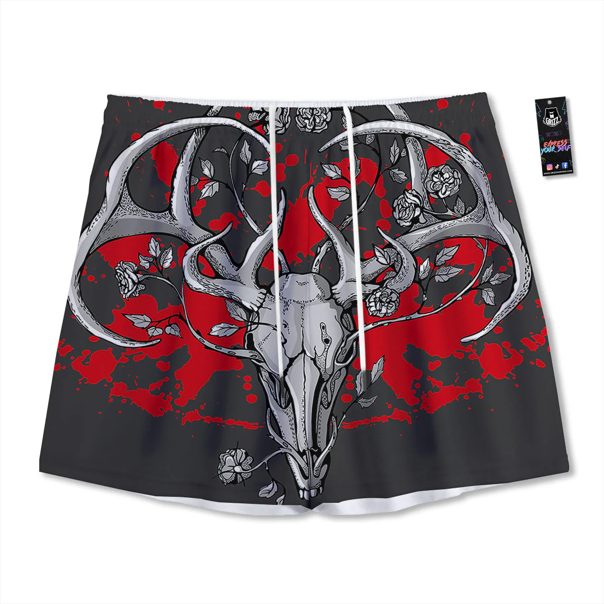 Skull Deer Vintage Print Mesh Shorts