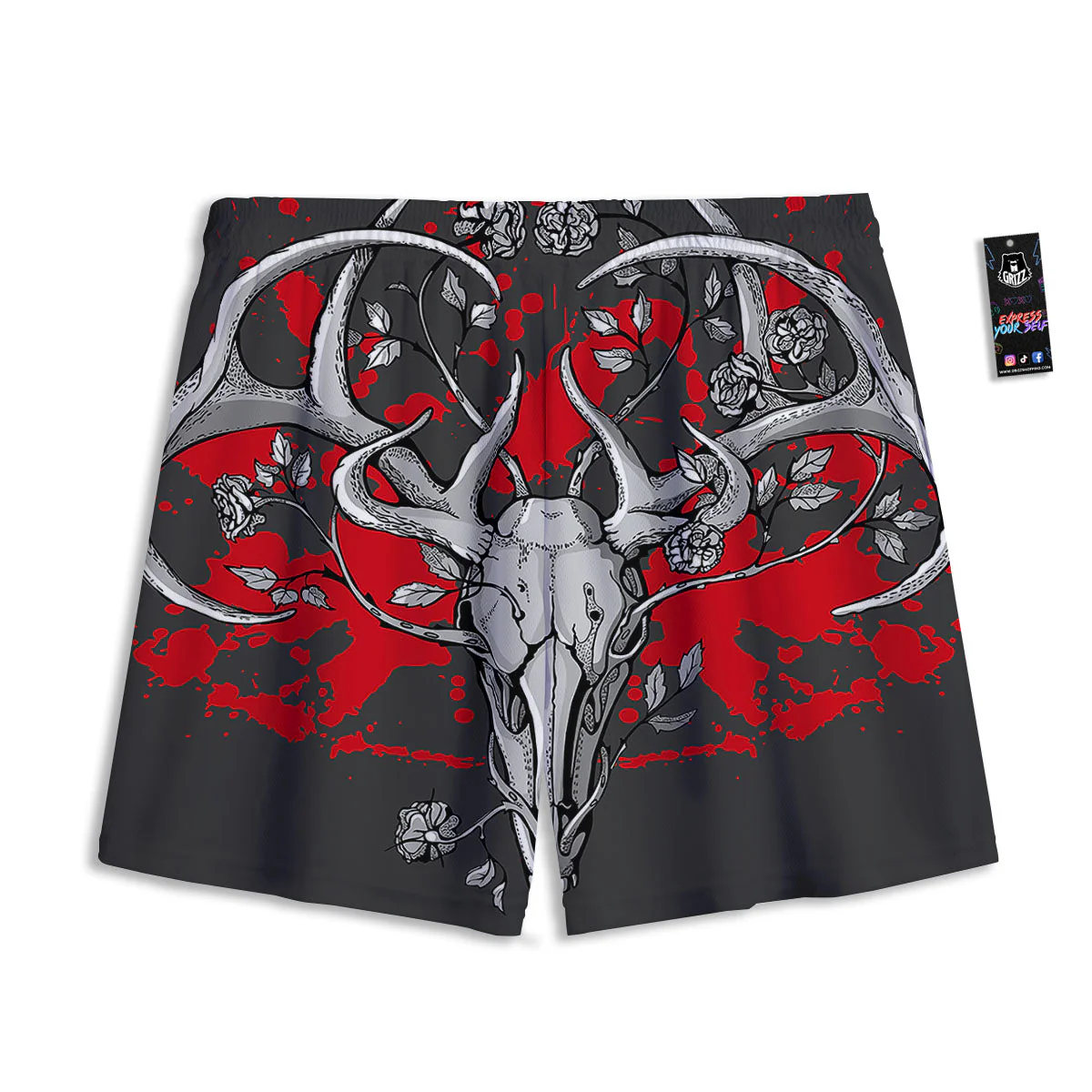 Skull Deer Vintage Print Mesh Shorts - Image 2