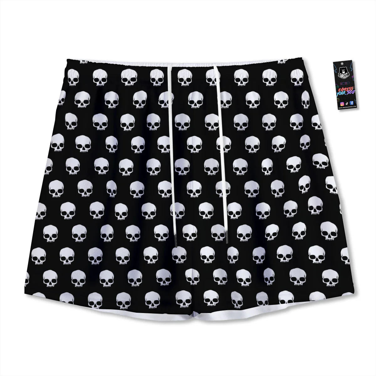 Skull Emo Print Pattern Mesh Shorts