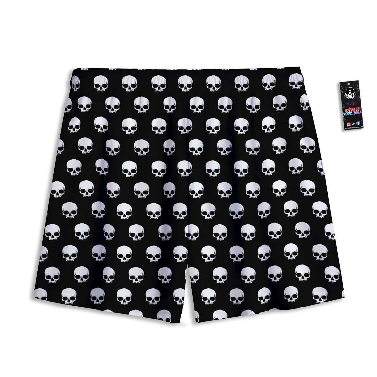 Skull Emo Print Pattern Mesh Shorts - Image 2