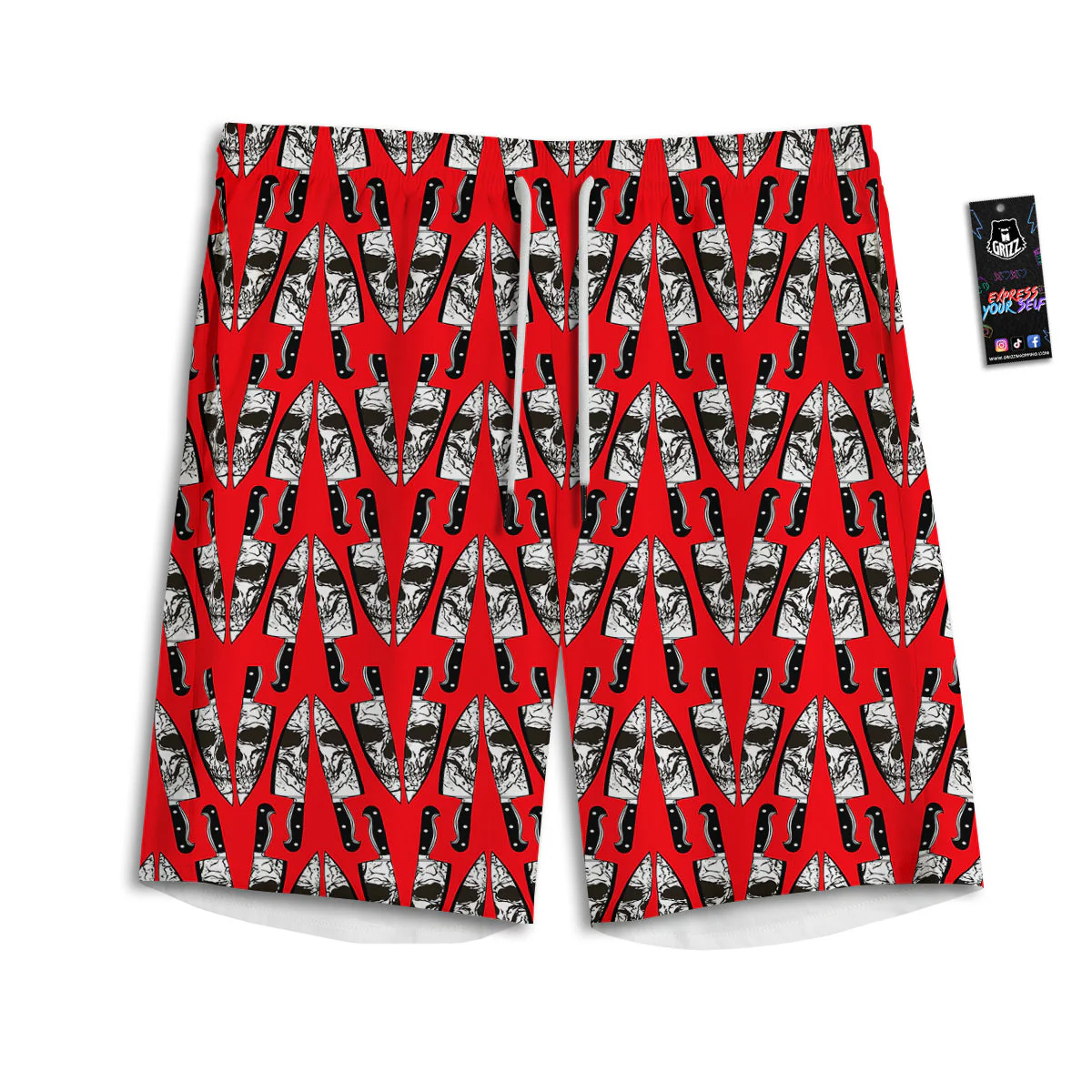 Skull Face Reflection Knife Print Pattern Men's Athletic Shorts