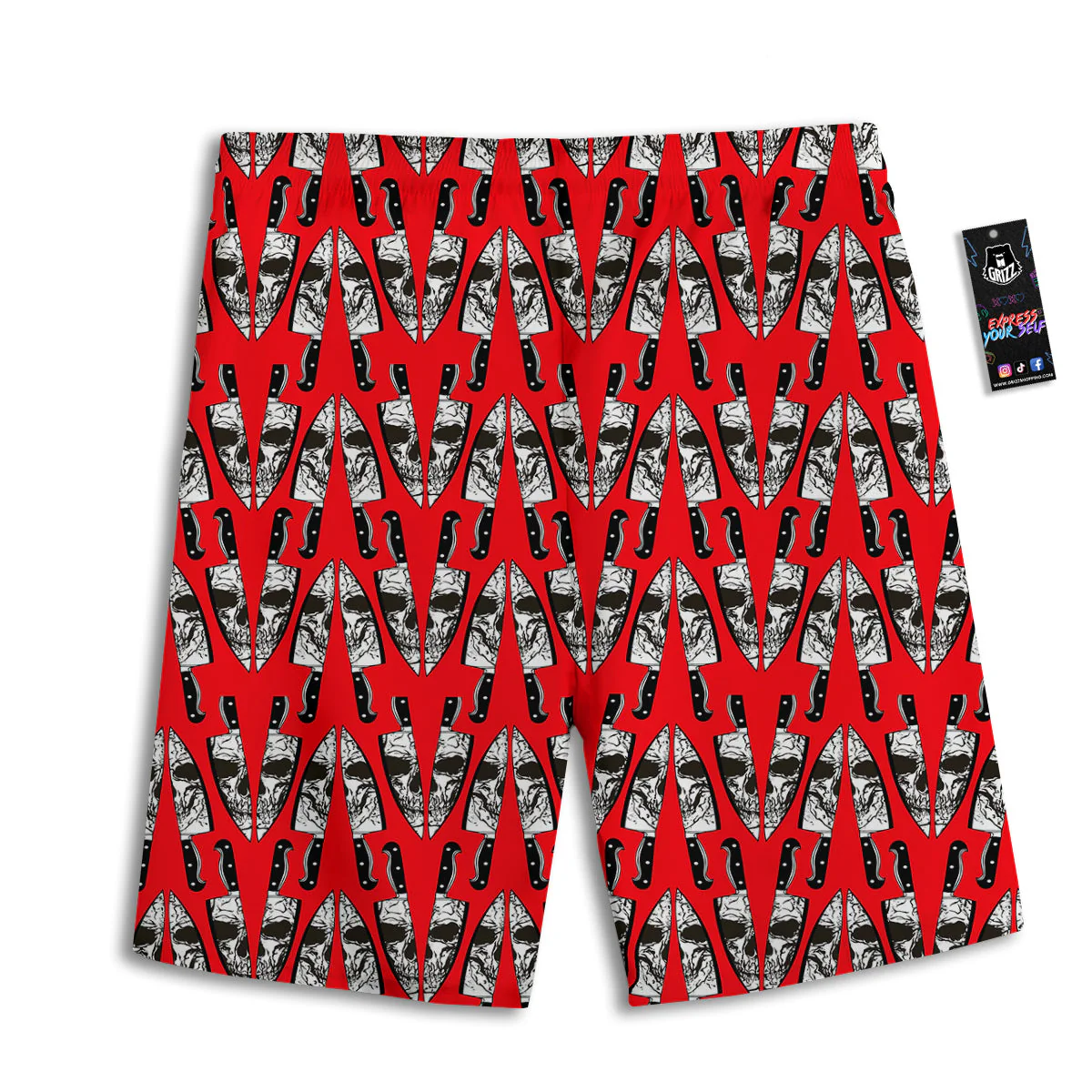 Skull Face Reflection Knife Print Pattern Men's Athletic Shorts - Image 2