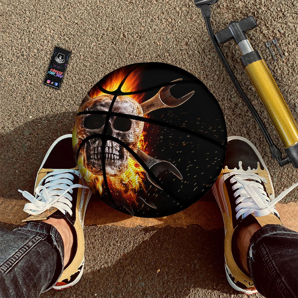 Skull Flaming And Cross Wrench Print Basketball - Image 2