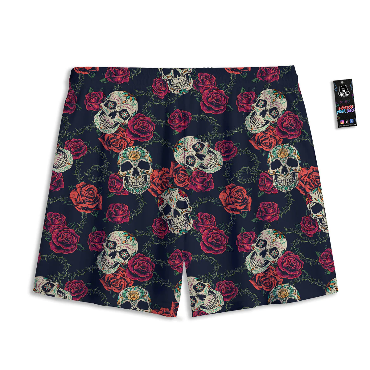 Skull Flowers Vintage Print Pattern Mesh Shorts - Image 2