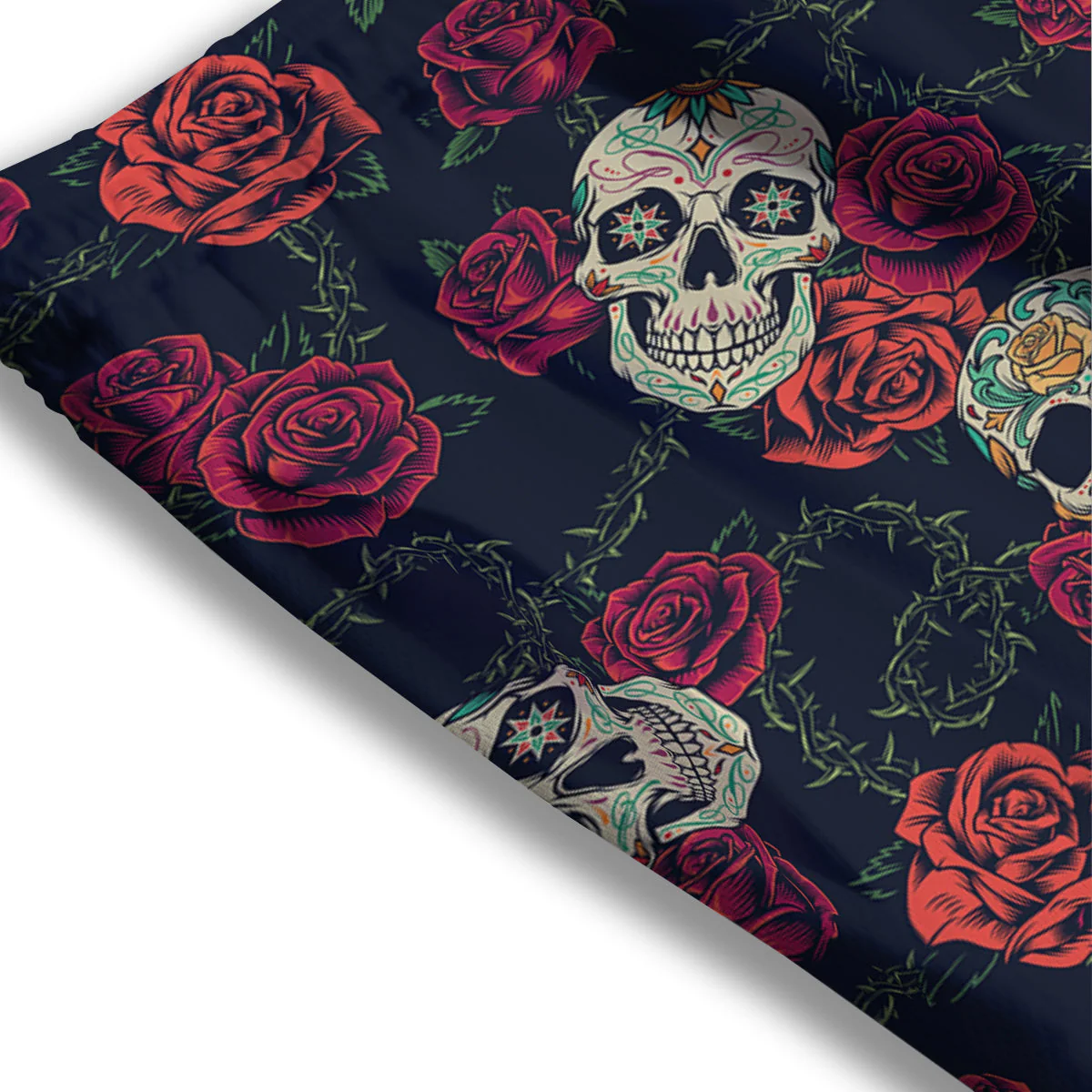 Skull Flowers Vintage Print Pattern Mesh Shorts - Image 3
