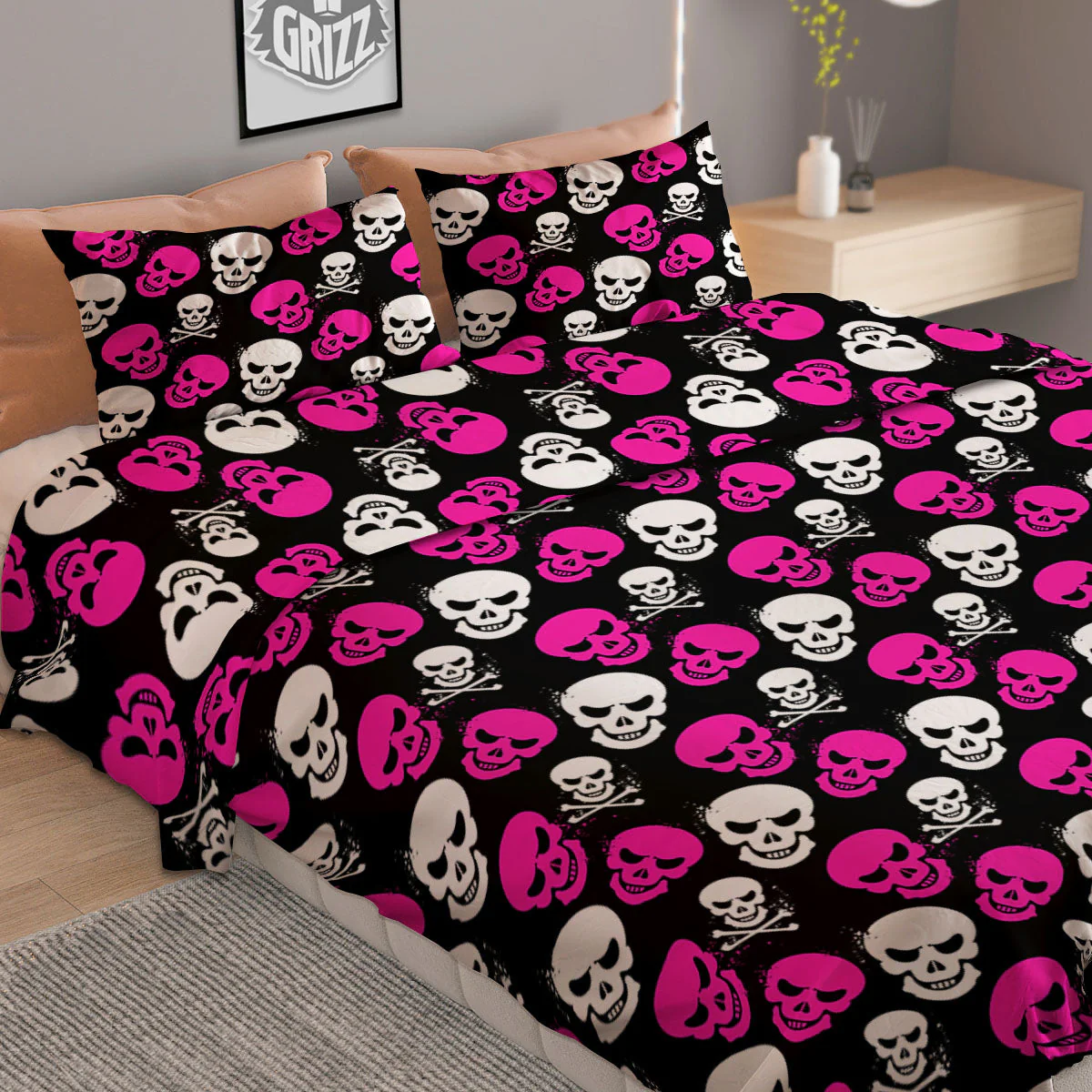 Skull Girly Emo Print Pattern Duvet Cover Bedding Set - Image 2