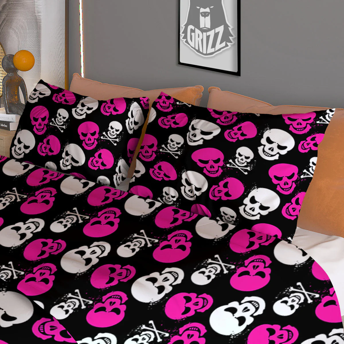Skull Girly Emo Print Pattern Duvet Cover Bedding Set - Image 3