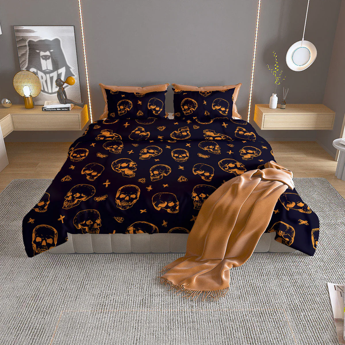 Skull Halloween Print Pattern Duvet Cover Bedding Set