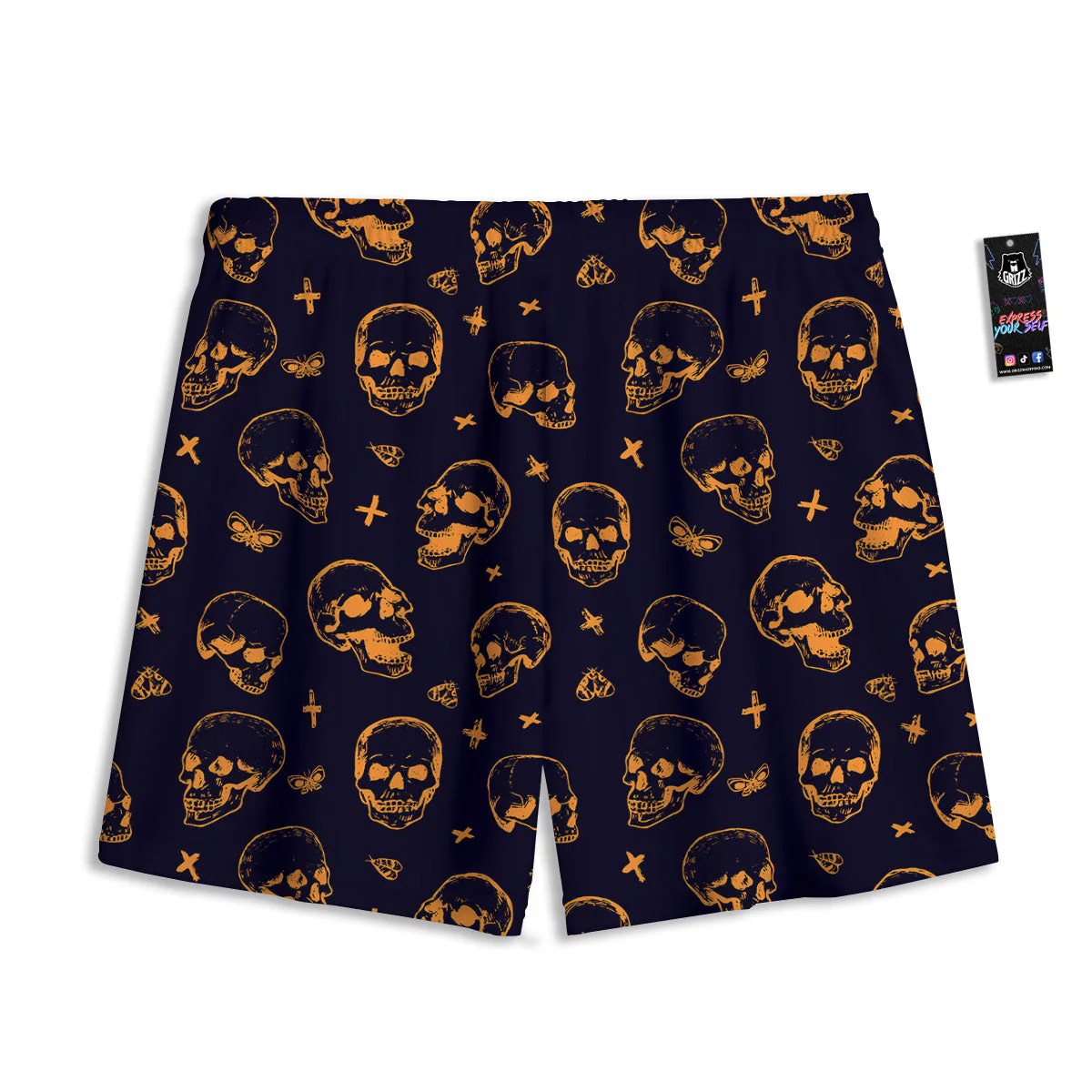 Skull Halloween Print Pattern Mesh Shorts - Image 2