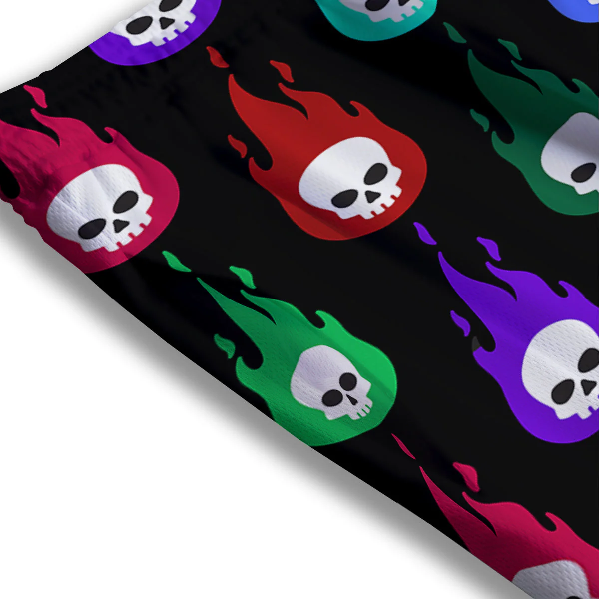 Skull Head Fire Colorful Print Pattern Mesh Shorts - Image 3