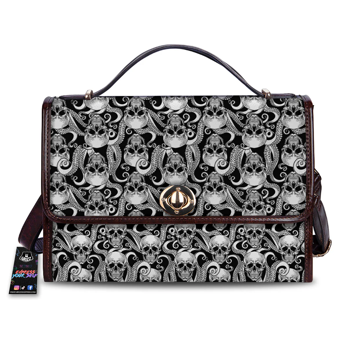 Skull Octopus Tentacles Print Pattern Women's Satchel Bag