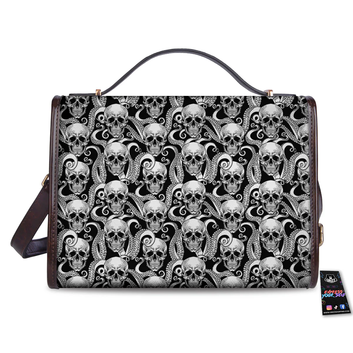 Skull Octopus Tentacles Print Pattern Women's Satchel Bag - Image 2