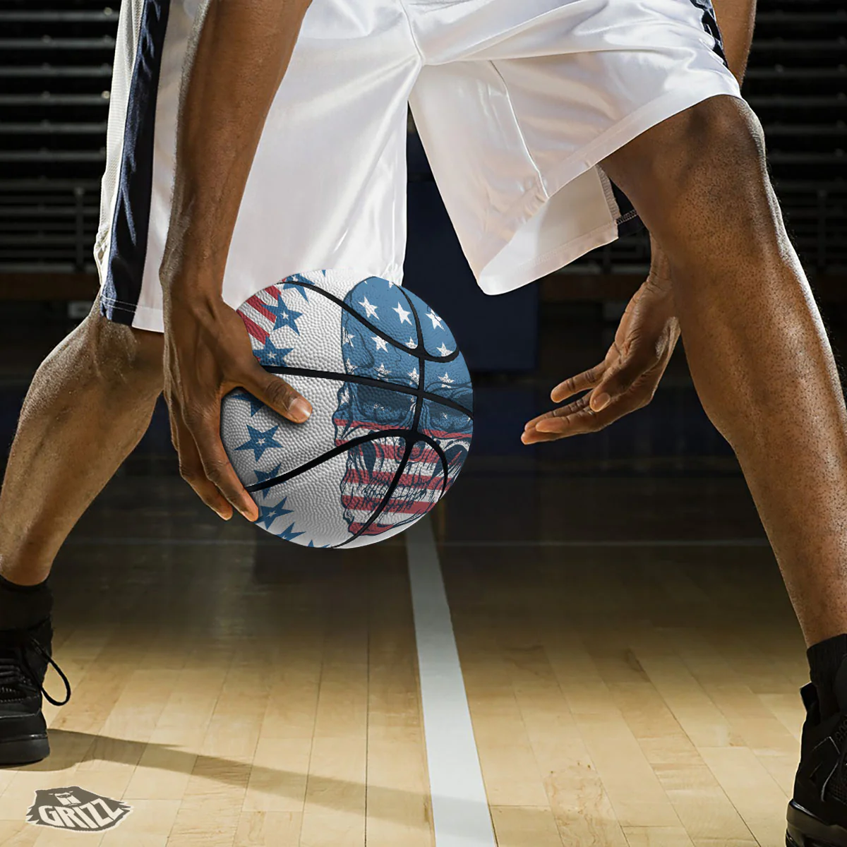 Skull Patriotic American Print Basketball - Image 3