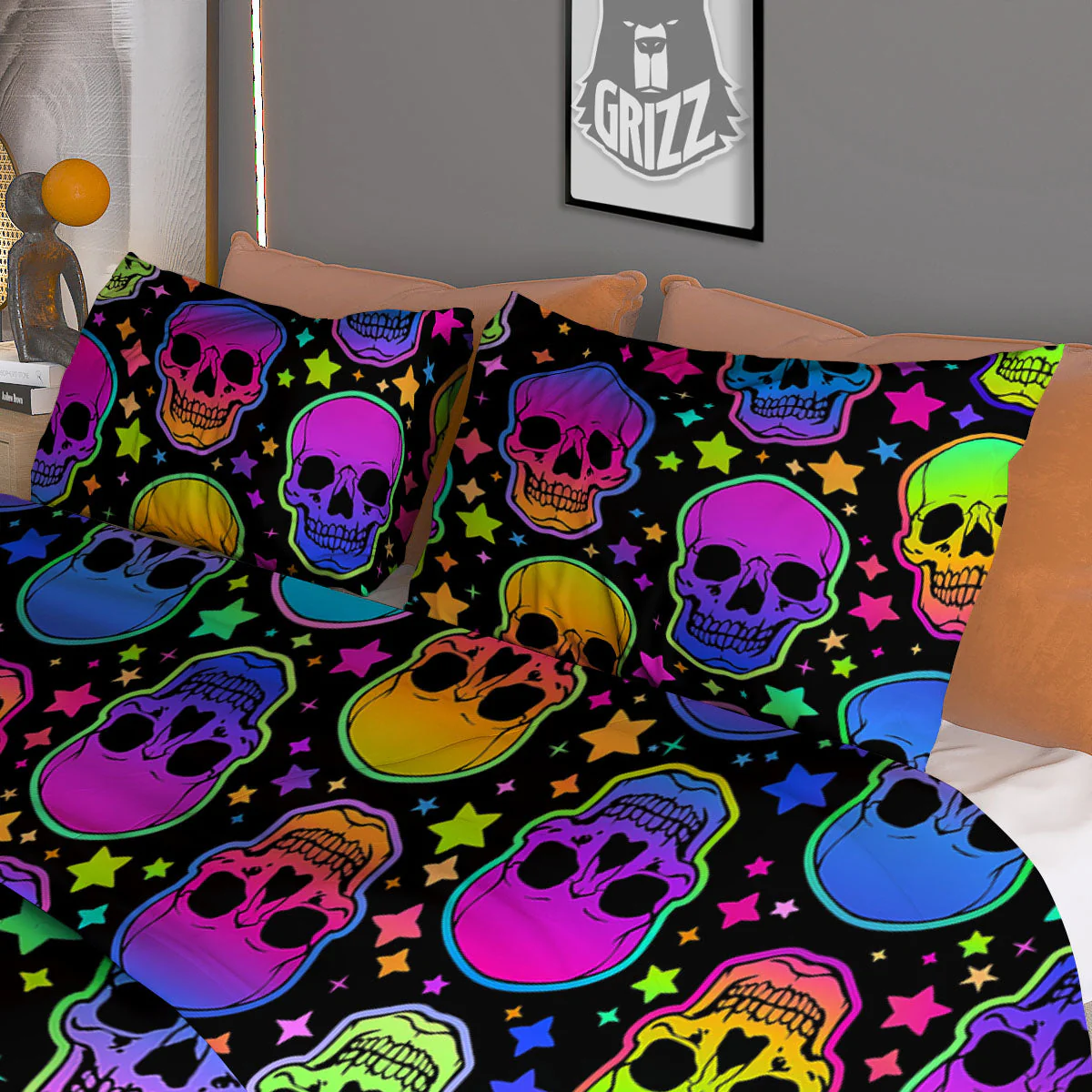 Skull Psychedelic Print Pattern Duvet Cover Bedding Set - Image 3