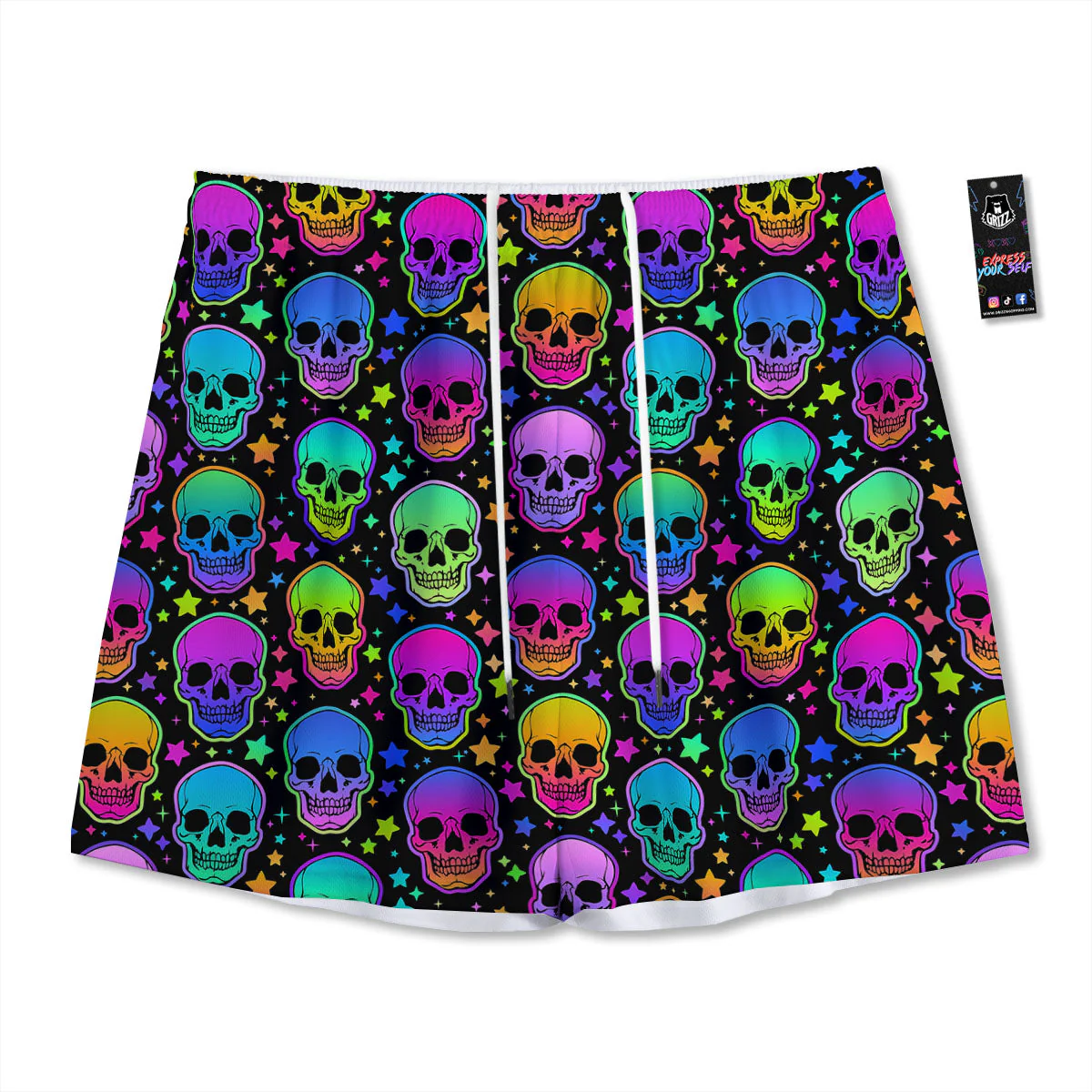 Skull Psychedelic Print Pattern Mesh Shorts