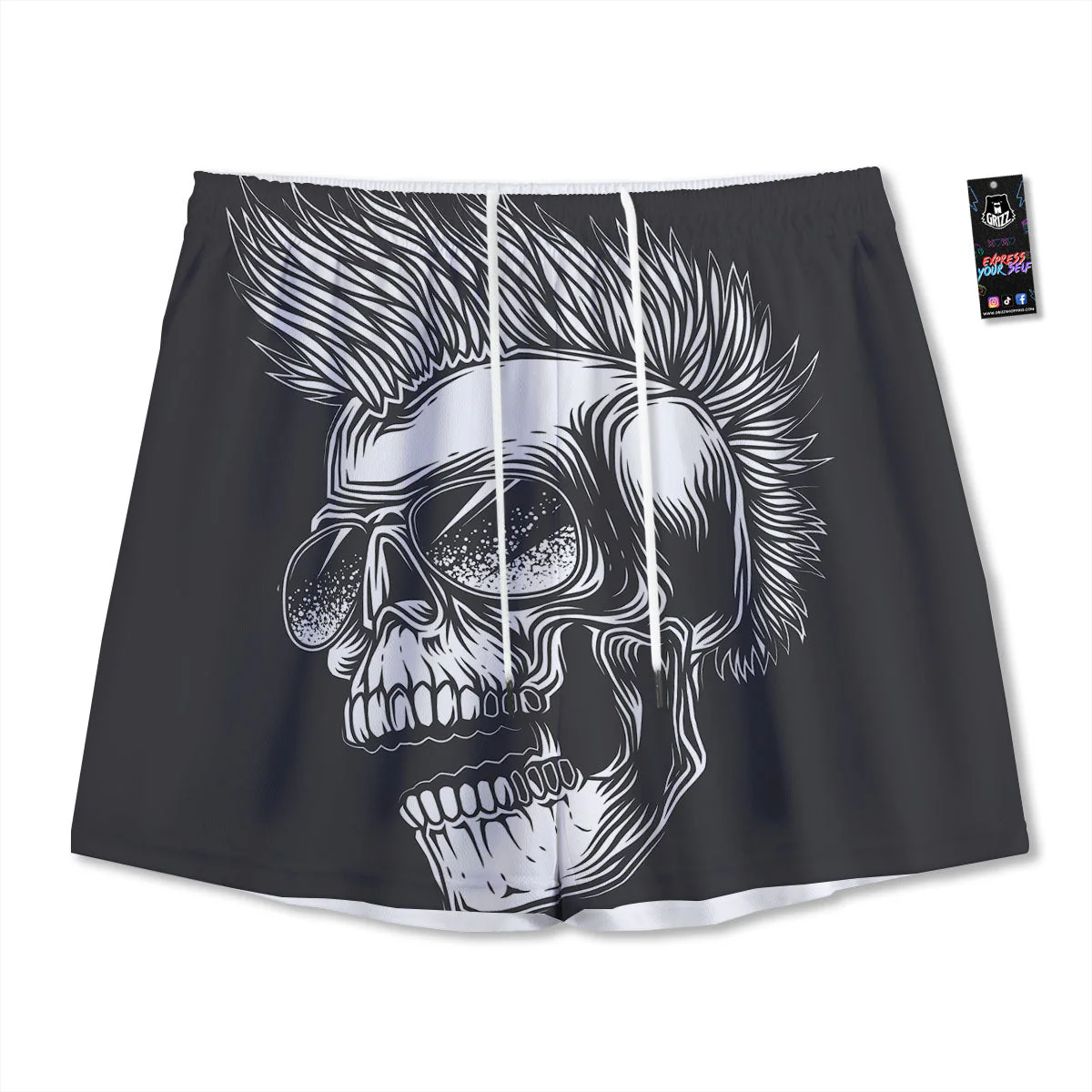 Skull Punk Monochrome Print Mesh Shorts