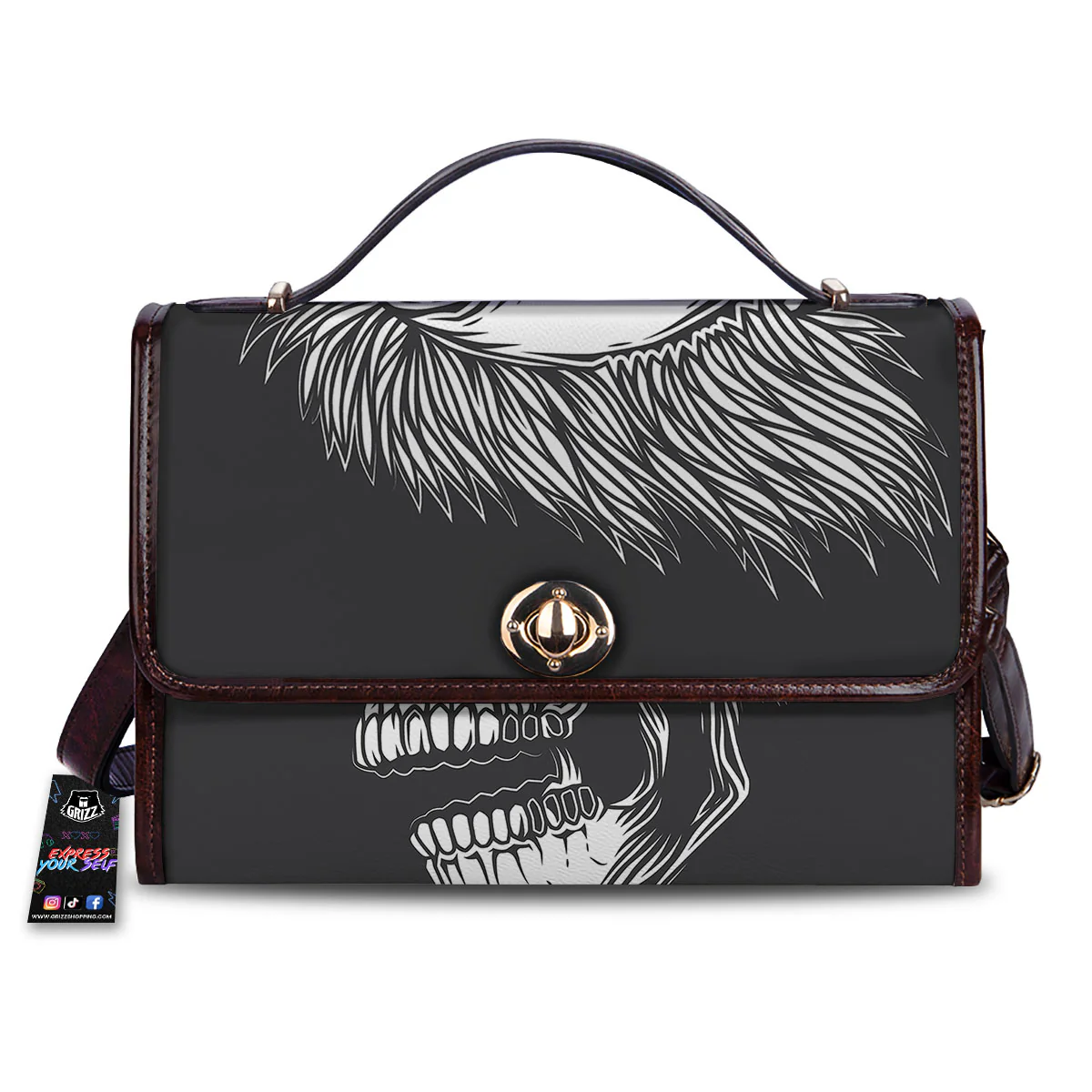 Skull Punk Monochrome Print Women's Satchel Bag