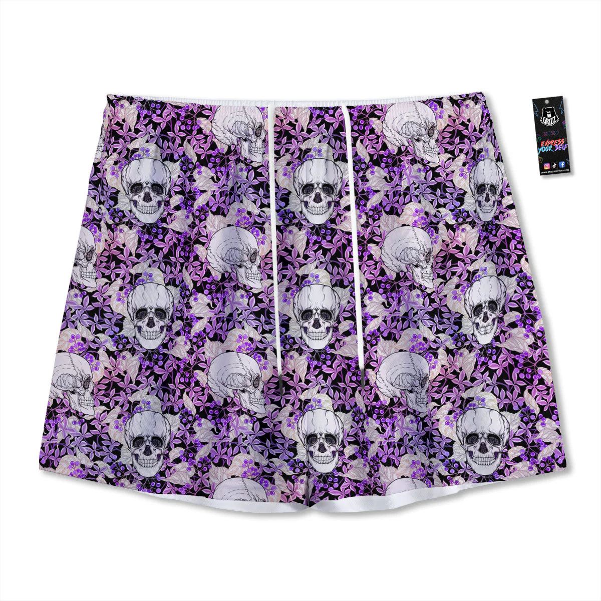 Skull Purple Tropical Print Pattern Mesh Shorts