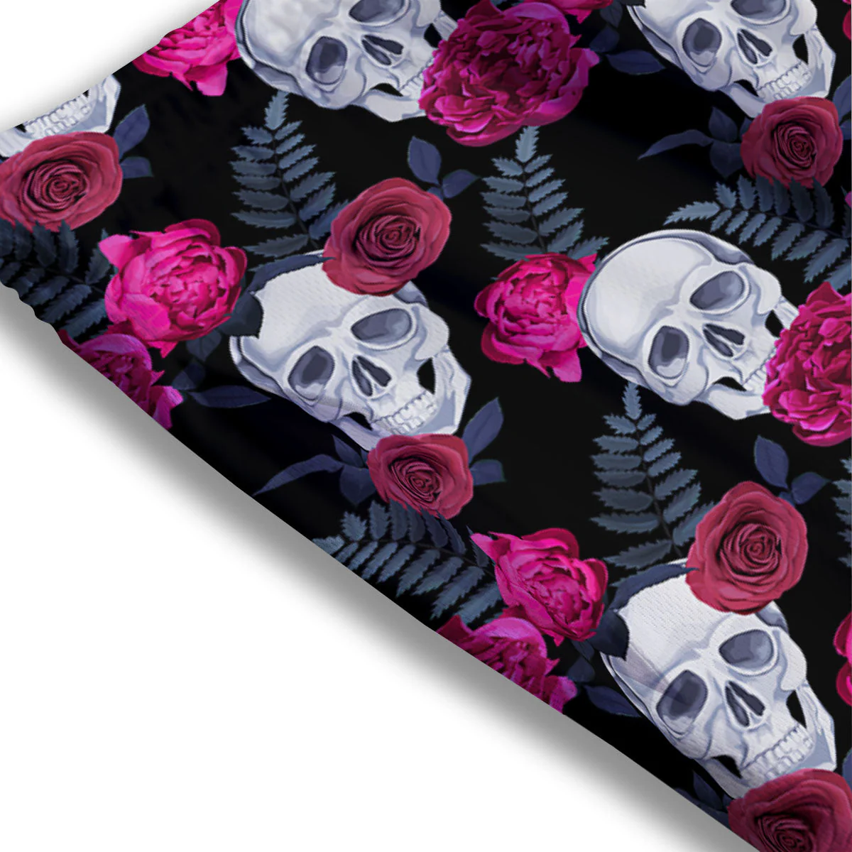 Skull Red Peony Print Pattern Mesh Shorts - Image 3