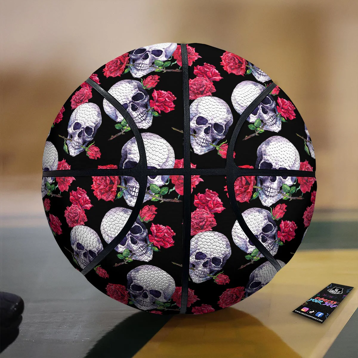 Skull Red Rose Print Pattern Basketball