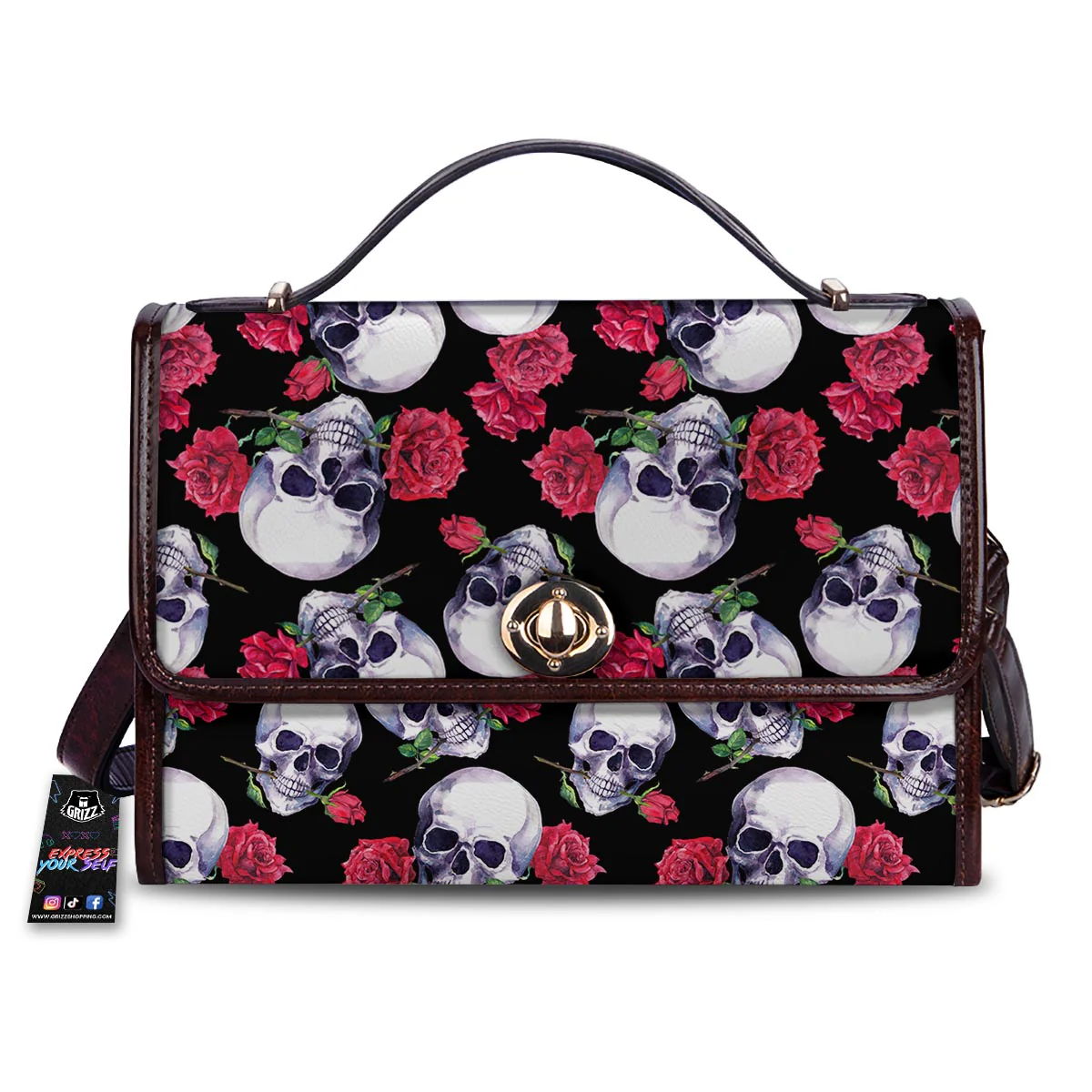 Skull Red Rose Print Pattern Women's Satchel Bag
