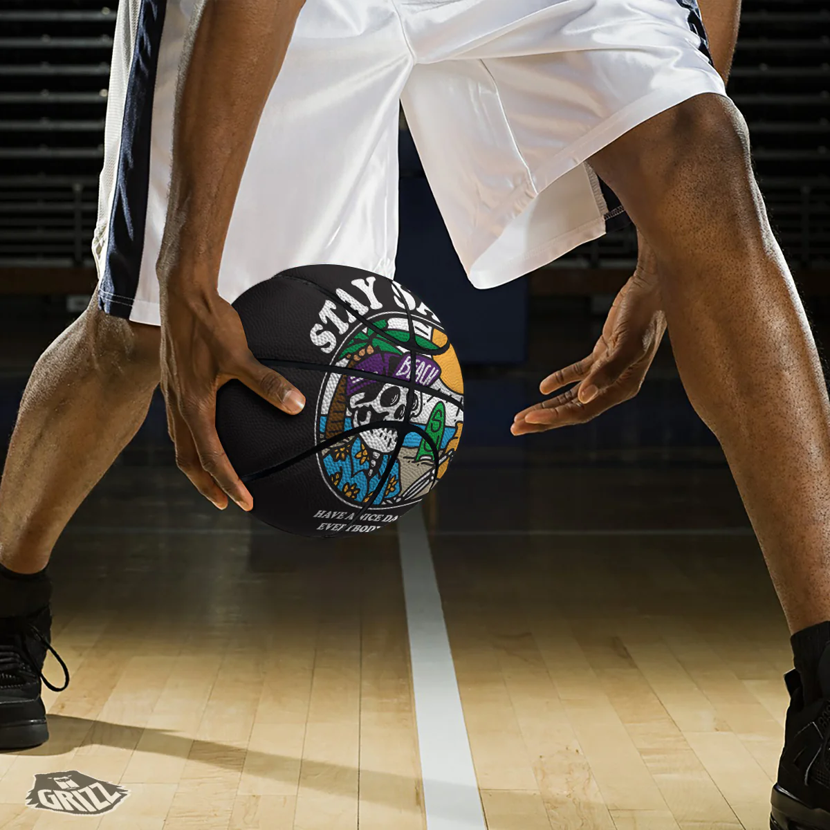 Skull Relax On Beach Print Basketball - Image 3