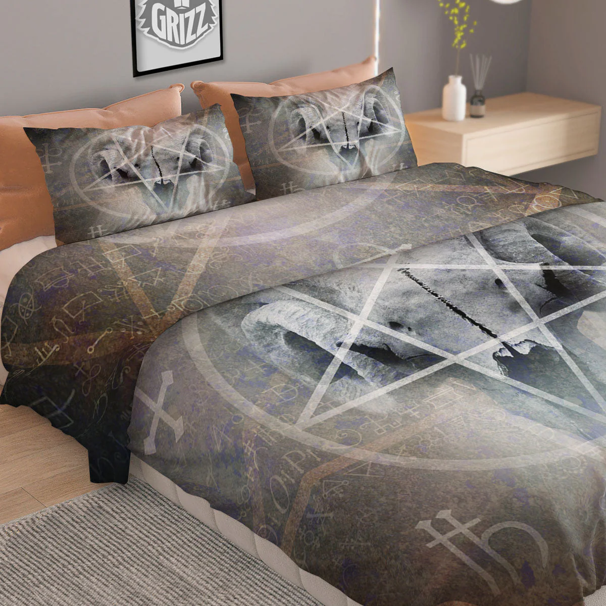 Skull Satanic Pentagram Print Duvet Cover Bedding Set - Image 2