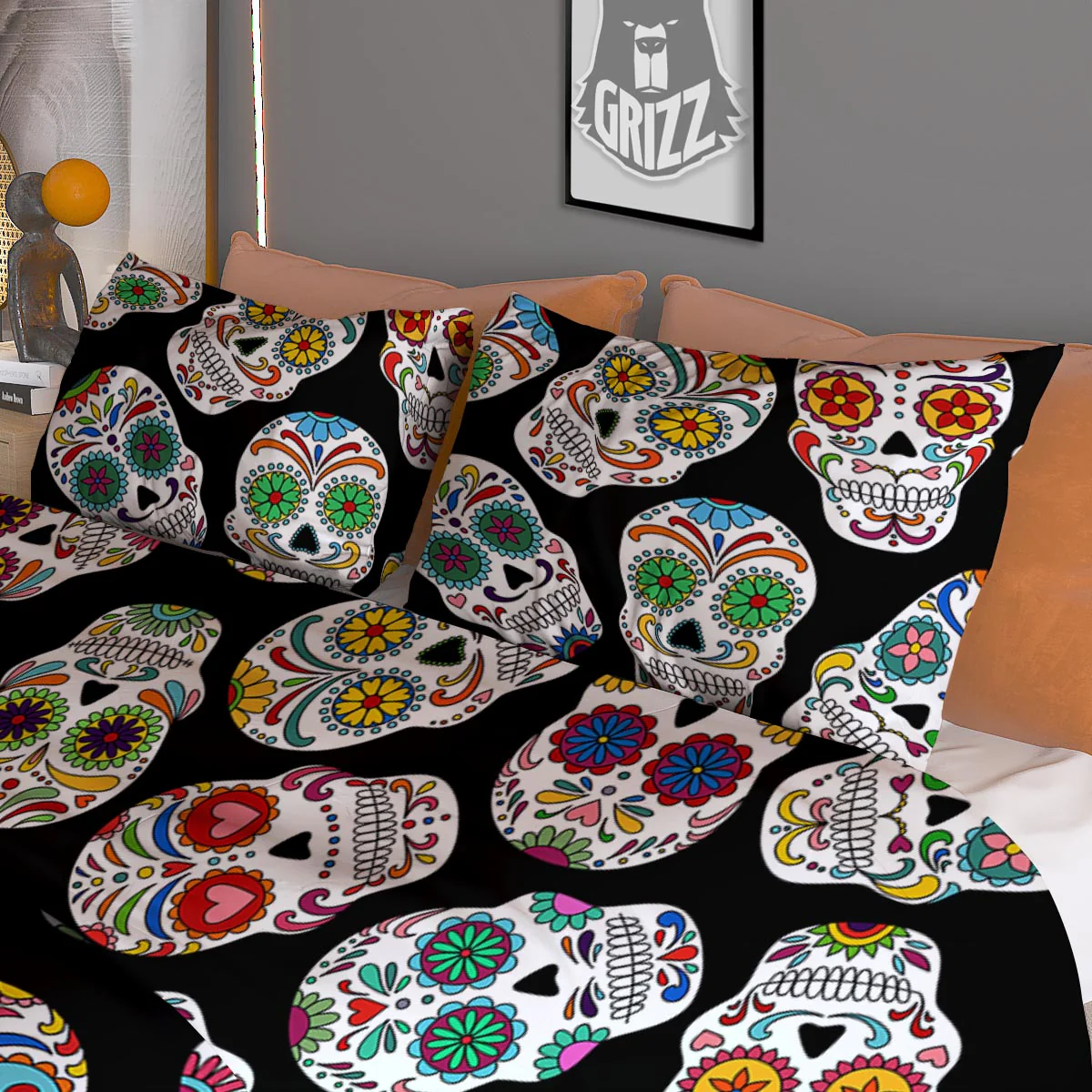 Skull Sugar Print Pattern Duvet Cover Bedding Set - Image 3